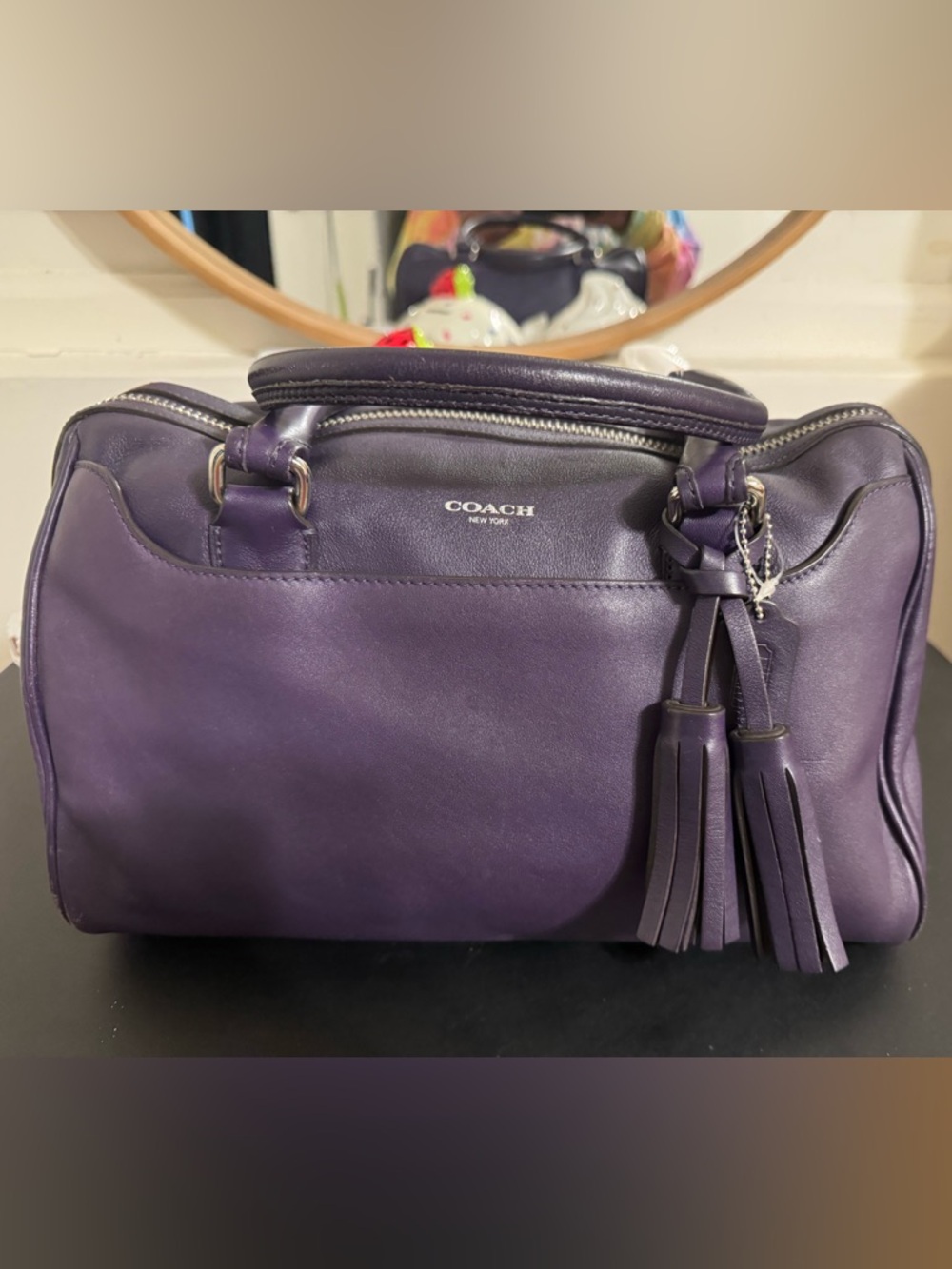 COACH Purple Leather Satchel with Tassel Charm